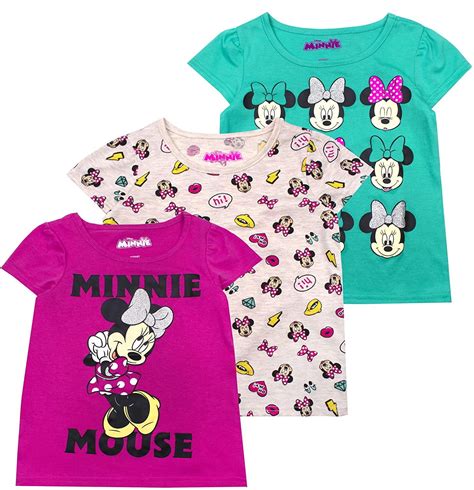 Disney - Disney Minnie Mouse T-Shirts for Girls – 3 Pack Short Sleeve Graphic Tees, Green, 4 ...