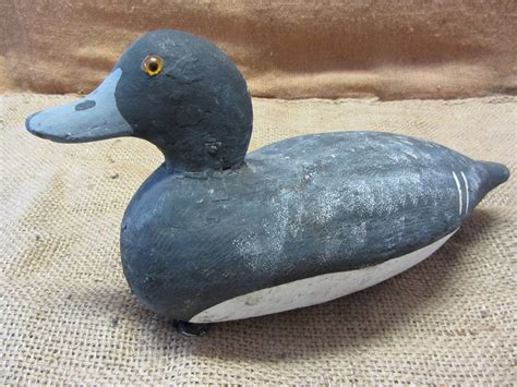 Vintage Wooden Duck Decoy with Glass Eyes Antique Old