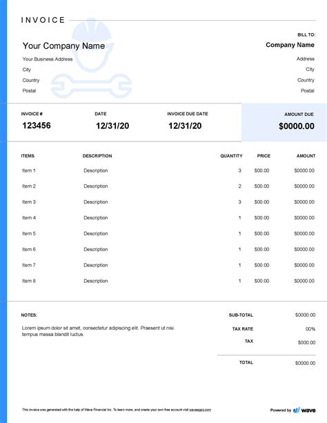 Contract Labor Invoice Template - Wave Financial