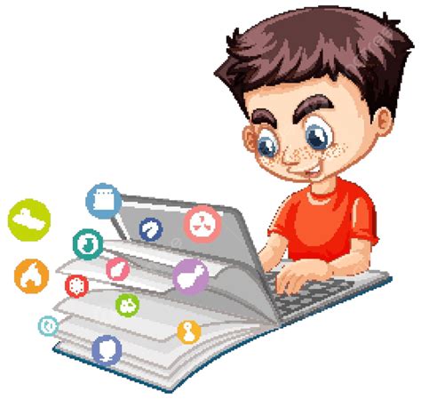 A Young Boy Using A Laptop While Surrounded By Stem Education Logos In ...