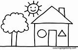 House With Sun And Tree Coloring Page  Free Printable Pages sketch template