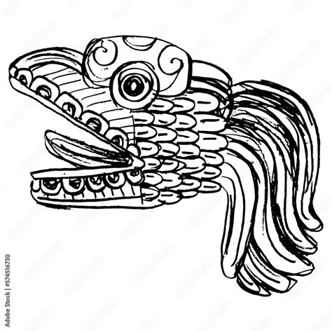 Head of Quetzalcoatl. Feathered serpent of Maya Indians. Native American dragon from Indigenous ...