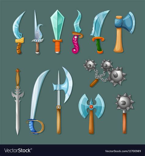 Set Icon Cartoon Weapons Royalty Free Vector Image