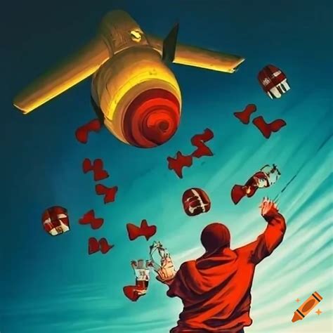 Ussr propaganda style bomber airplane dropping bongs on Craiyon