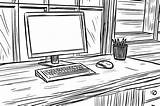 Desk coloring Page For Stress Relief And Creativity book  sketch template