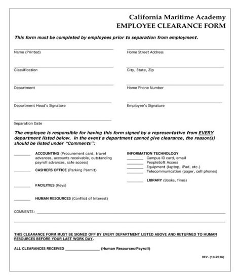 Employee Clearance Form