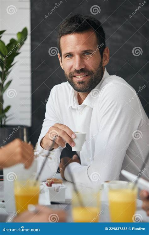 Portrait Young Man Smiling Coffee Bar Restaurant Stock Photo - Image of ...