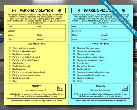 Parking Violation Ticket Fake Parking Ticket Printable PDF Instant Digital Download - Etsy Australia