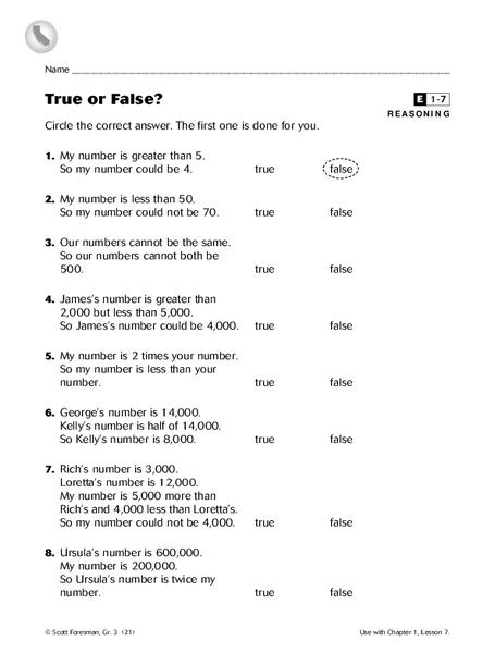 True or False? Worksheet for 3rd Grade | Lesson Planet