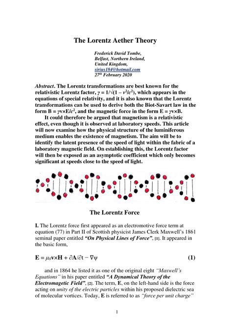 (PDF) The Lorentz Aether Theory