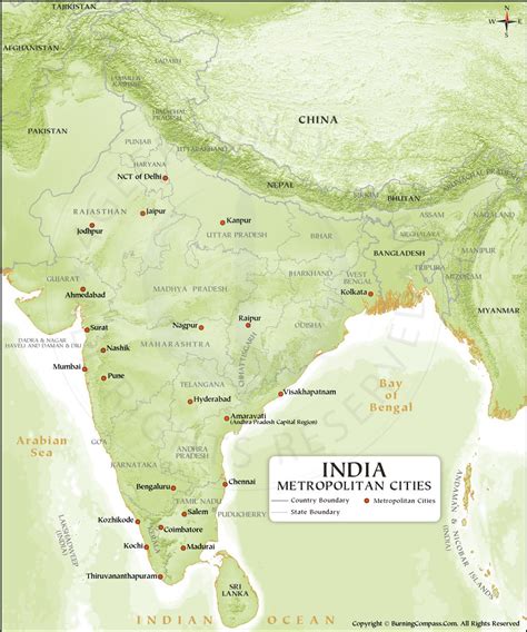 India Metropolitan Cities Map, Metro Cities in India Map