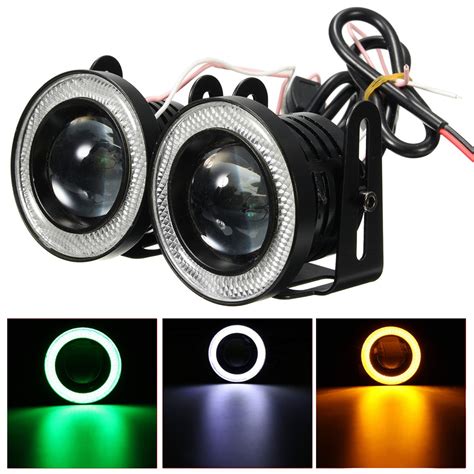 Pair Universal 2.5inch Projector COB LED Car Fog Light Halo Angel Eyes ...