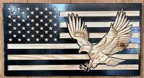 Wooden Flag With American Eagle CNC Flags Wooden Flags Eagle Flags ...