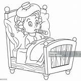 Coloring Page Of Cartoon Ill Girl With Fever Stock Illustration  sketch template