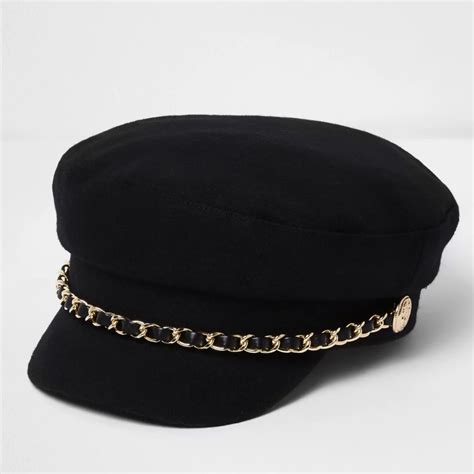 Black chain trim baker boy hat - Hats - Accessories - women