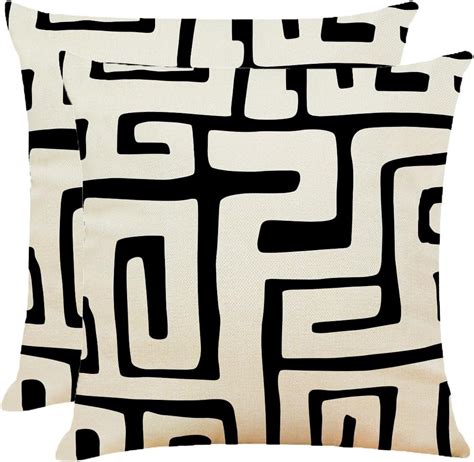 Amazon.com: Black and Beige Stripe Pillow Covers 18x18 Inch Set of 2 ...