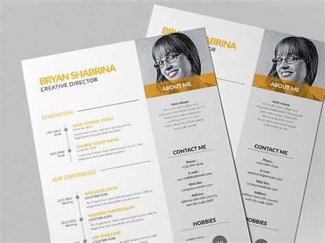 Free Vector Resume Template with Yellow Color Scheme by Bobby on Dribbble