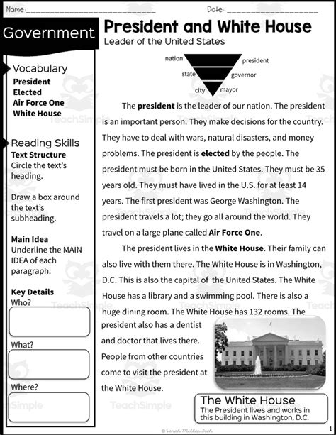 2nd Grade Reading Packet: President and White House by Teach Simple