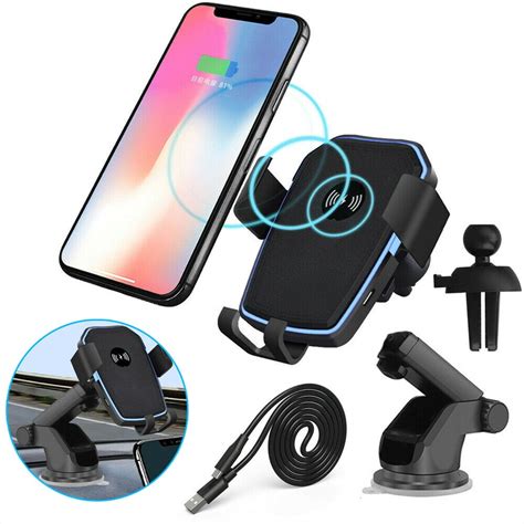 2 in 1 Qi Wireless Fast Charging Car Charger Car Mount Holder Stand For ...