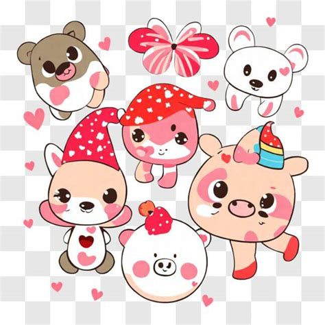 Download Colorful Cartoon Animals with Heart-shaped Stickers on Black ...