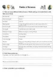 English worksheets: Fields of science