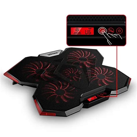 15.6 17.3 Inch Gaming Laptop Cooler Cooling Pad Five Quite Fans and LCD ...