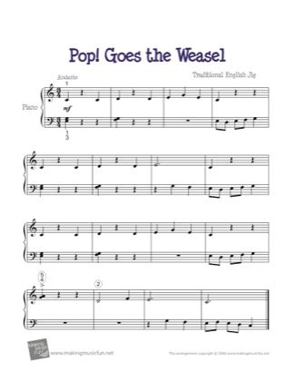 Pop Goes the Weasel - Kids Free Piano Sheet Music PDF