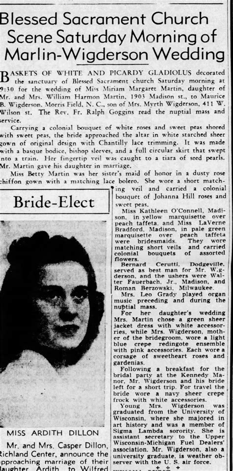 Miriam Martin wedding announcement in Madison WI 7-19-1942 - Newspapers.com™