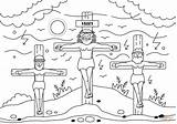Dibujo De La Crucifixión Jesúscristo En Cruz Con Los Dos Ladrones  sketch template