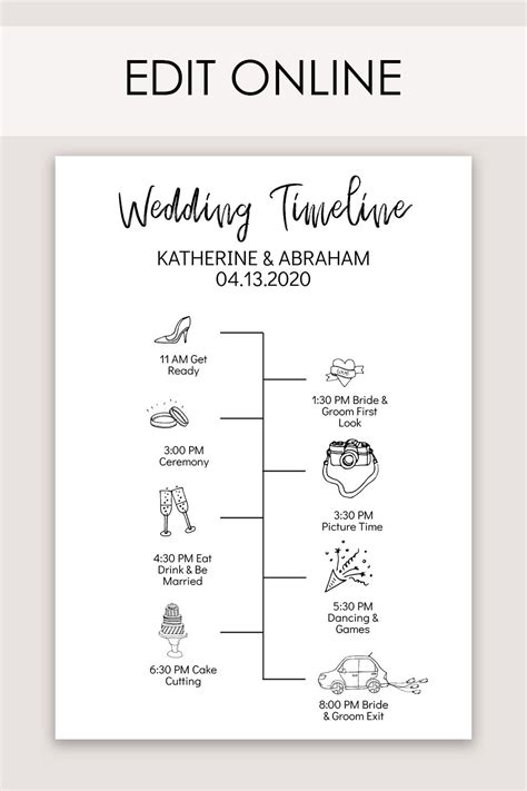 Modern Wedding Day Timeline With Editable Icons, Day of Wedding Timeline, Editable Instant ...