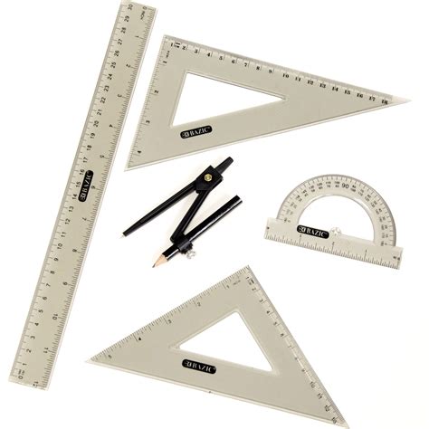 BAZIC 4-Piece Geometry Ruler Combination Sets w/ Compass Bazic Products