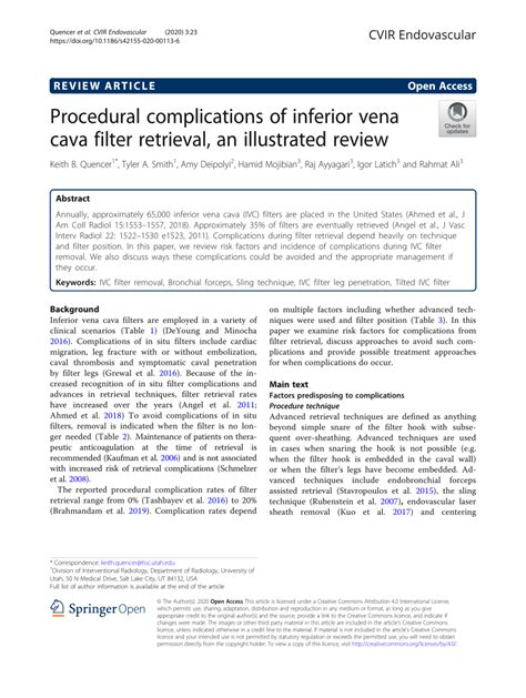 (PDF) Procedural complications of inferior vena cava filter retrieval, an illustrated review