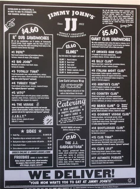 Jimmy John's Menu Printable Menu Pdf