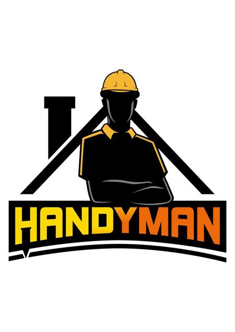 the handyman logo is shown in black and yellow with an image of a construction worker