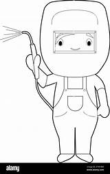 Easy coloring Cartoon Vector Illustration Of A welder Stock  sketch template
