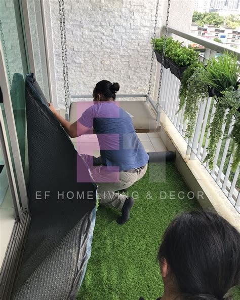 Balcony Makeover With Artificial Grass & Plants - EF HomeLiving & Decor