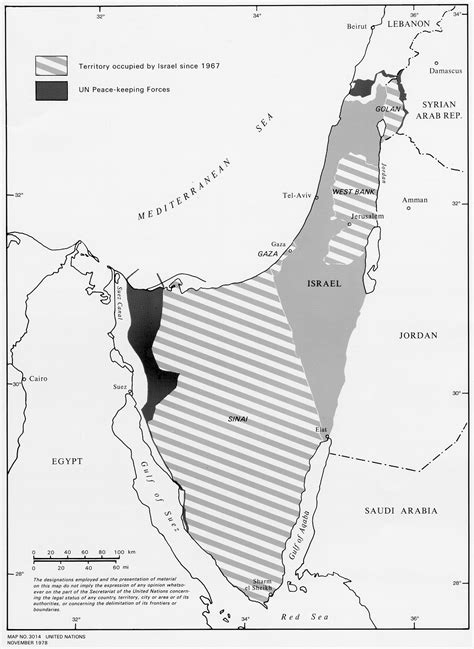 Territory occupied by Israel in 1967 and UN peacekeeping forces - Map - Question of Palestine