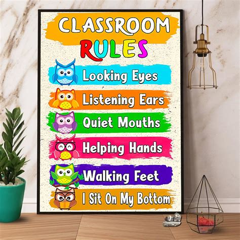 Owl Classroom Rules Looking Eyes Listening Ears Quiet Mouths Paper Poster No Frame - Poster Art ...