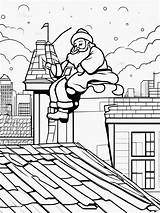 Santa On A Roof Coloring Pages  Delivering Presents The sketch template