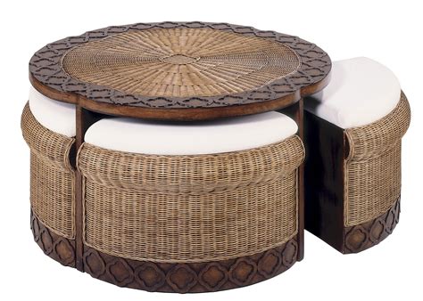 Round Table with Hidden Stools - Classic Rattan Accent Furniture 6959 | Wicker coffee table ...