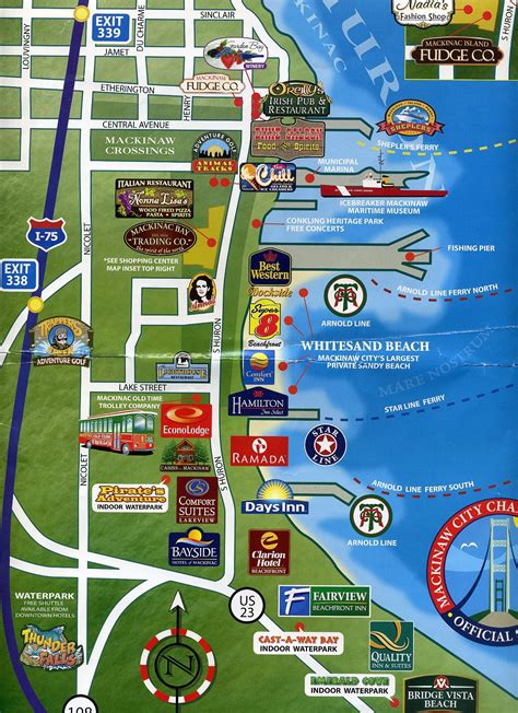 Mackinaw City, Michigan. Map of hotels with water parks and surrounding areas. We stayed at the ...