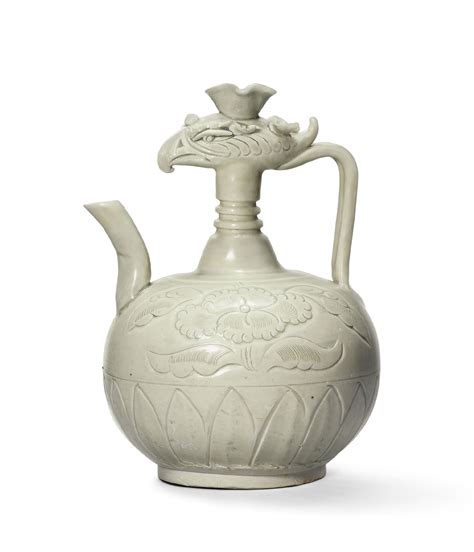 A CARVED WHITE-GLAZED ‘PHOENIX-HEAD’ EWER , NORTHERN SONG DYNASTY (960 ...