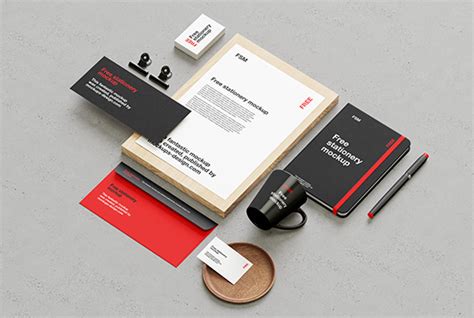 Stationery on concrete background mockup - Mockups Design