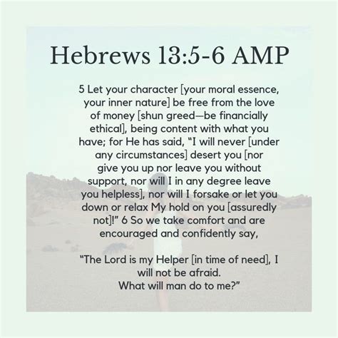 Hebrews 13:5-6 AMP | Wisdom quotes, Spiritual quotes, Scripture verses