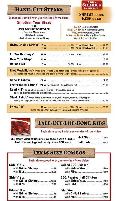 Menu at Texas Roadhouse BBQ, Pflugerville, 15415 N Interstate Hwy 35