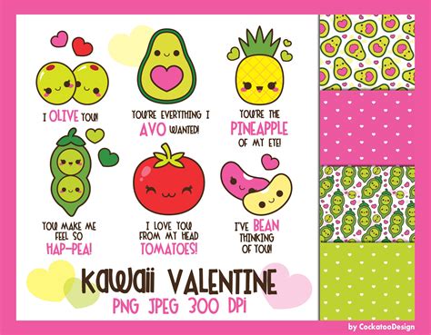 Valentine clipart kawaii Valentine clipart Valentine digital | Etsy