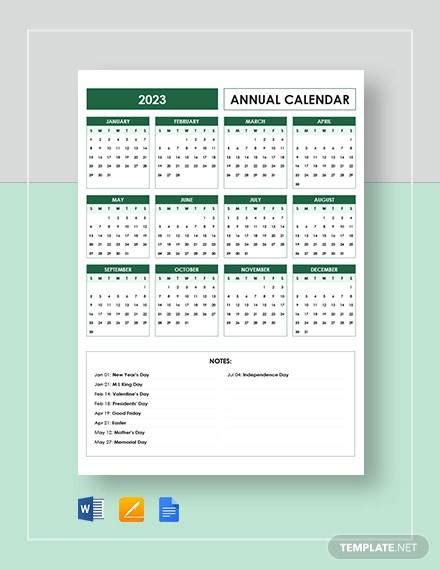 FREE 24+ Sample Annual Calendar Templates in PDF | MS Word | Google ...