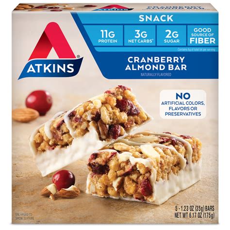 Atkins Snack Bar, Cranberry Almond, Keto Friendly, 5 Count - Walmart ...