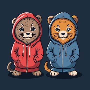 Premium Vector | Cute lion and lioness in a warm jacket vector illustration