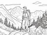 Hiking And Exploring Coloring Page  sketch template